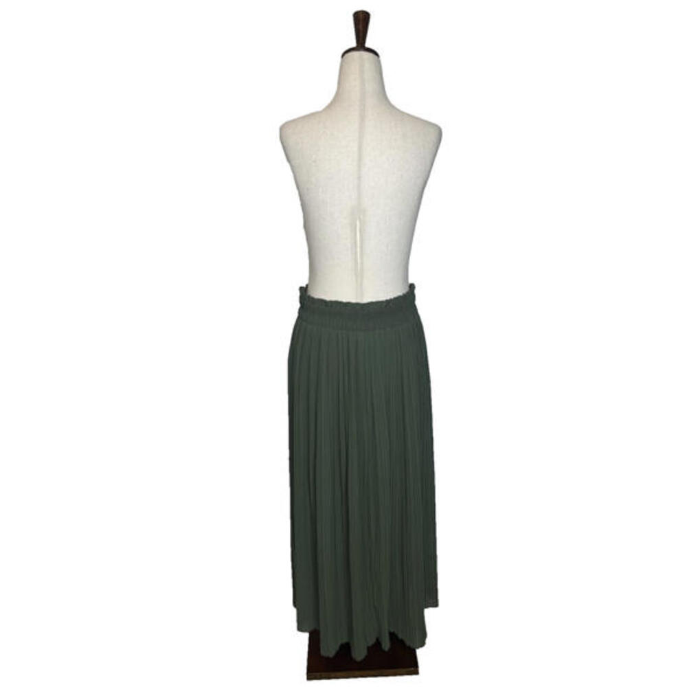 Zara Pleated Maxi Skirt Tie Waist Built in Shorts Pull On Olive Green - Picture 3 of 7